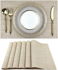 WAZAIGUR Placemats Crisscross Woven Vinyl Place Mats Set of 6 Beige