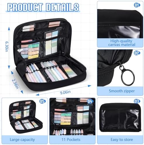 Jutom 41 Pcs Aesthetic Book Annotation Kit with Pencil Bag Bible Journaling Kit Notebook Sticky Note Tab Highlighter Black Ink Pen Page Marker School Office Supplies Bible Lover Gift (Black)