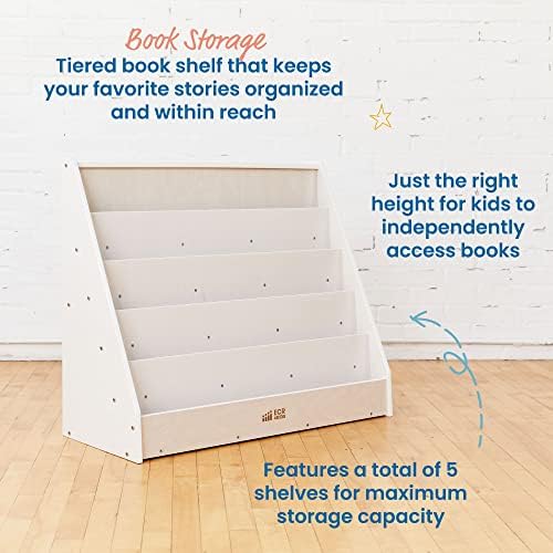 ECR4Kids 5-Shelf Wooden Book Display, Single-Sided Bookshelf, White Wash