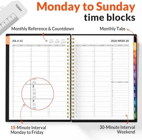 SUNEE 2026-2027 Appointment Book, Quarter-Hourly, Weekly & Monthly - from July 2026 to June 2027, 6.4"x8.3" Academic Planner, Flexible Cover, Note Pages, Bookmark, Spiral Binding, Abstract