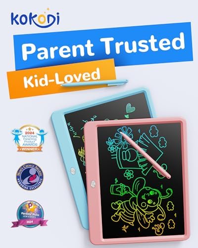 KOKODI LCD Writing Tablet, 12 Inch Colorful Toddler Doodle Board Drawing Tablet, Erasable Reusable Electronic Drawing Pads, Educational and Learning Toy for 3-6 Years Old Boy and Girls(Pink)