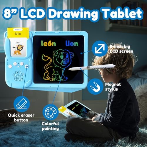 Writing Tablet with Bilingual Flash Cards for Kids, Spanish Blue