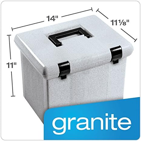 Pendaflex Portable File Box with File Rails, Hinged Lid with Double Latch Closure, Black, Includes 3 Letter Size Hanging Folders (41732)