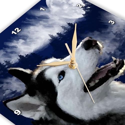 3dRose Wall Clock Silent - 10 inch - Blue Eyed Alaskan Husky - Jr Alaska