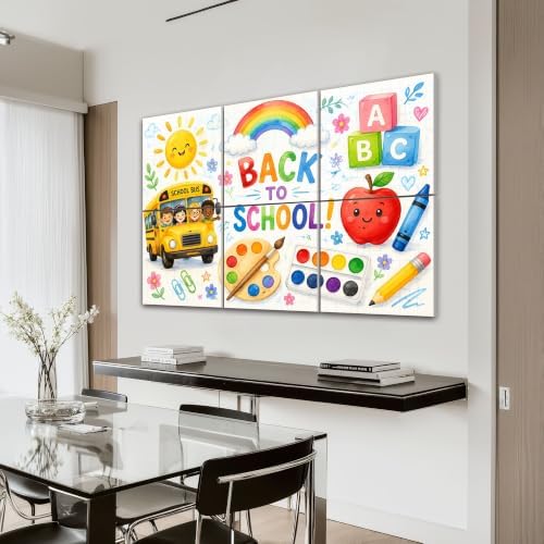6 Pack Art Acoustic Panels Sound Absorbing Back to School School Bus Art Supplies Rainbow Elements Decorative Soundproof Wall Panels Self Adhesive for Home Recording Studios 72"x48"