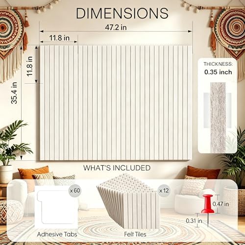 Large Felt Wall Tiles 48" x 36", Light Camel Cork Board Alternative