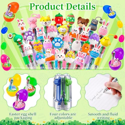 30Pcs Easter Animals Mini Multicolor Pens in One 4-in-1 Cute Pens Bulk with 30 Eggshells, Fun Gifts Assorted Ink Kawaii Ballpoint Pen for Birthdays and Parties