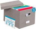 Internet's Best Collapsible File Box Storage Organizer with Lid - Decorative Linen Filing & Storage Office Boxes – Hanging Letter/Legal Folder – Home Office Bins Cabinet – Grey Container - 1 Pack
