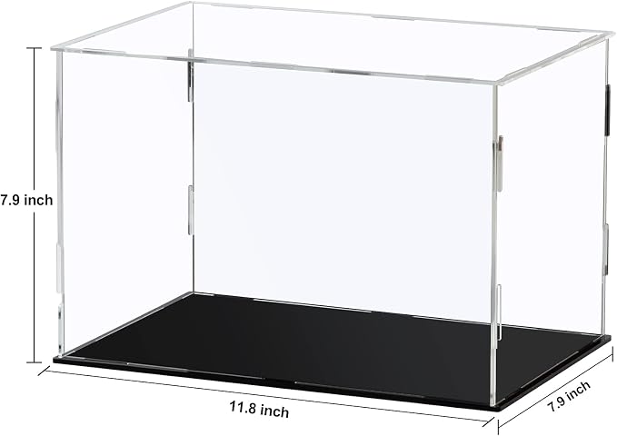 CECOLIC Acrylic Display Case Clear Display Box with Mirror Countertop Cube for Collectibles, Action Figures, Miniature Figurines Dustproof Protection Storage & Organizing (Black, 11.8x7.9x7.9in)