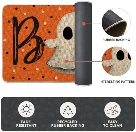 Artoid Mode Ghost Boo Orange Halloween Kitchen Mats Set of 2-17x29+17x47