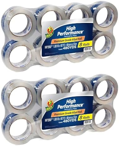 Duck High Performance Clear Packing Tape Refills - 16 Rolls of HP260 Strong Packaging Tape for Shipping, Moving, Mailing & Storage Boxes - 3" Core - 1.88 Inch x 60 Yards - Clear (1067839)