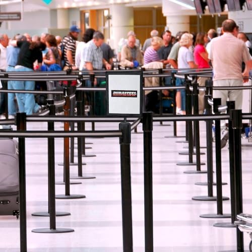 DuraSteel Stanchion Sign Holder 8.5" x 11" Paper Size - Double Sided Portrait Display w/Plexiglass Cover - Black Stanchions Crowd Control Metal Outdoor Sign Holder Stand - NOT Fit US Weight Stantions
