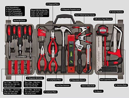 Apollo Tools 71 Piece Complete Household Tool Set, Red DT0204