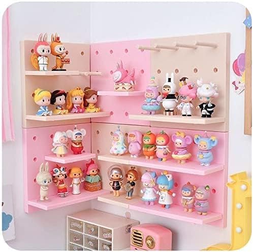 Kawaii Peg Board with Hook, Trinket Shelf for Bedroom, Cute Display Decor | 4 Pack Pegboard Ledges Organizer for Hanging Keychains, Decorative Wall Panel Kits for Blindboxes Lightweight Dolls, Pink