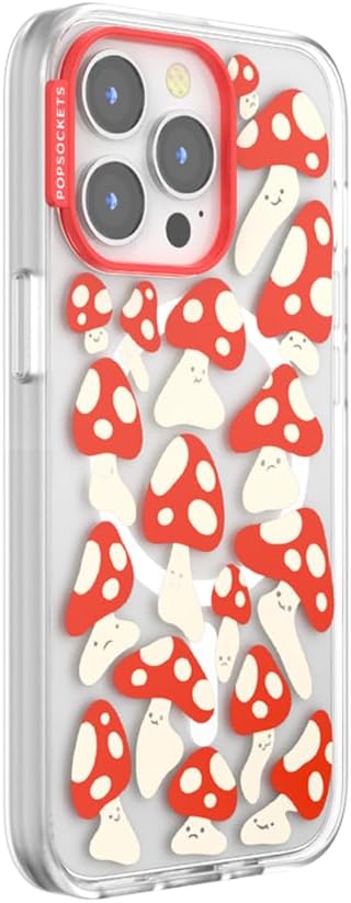PopSockets iPhone 13 Pro Case Compatible with MagSafe, Phone Case for iPhone 13 Pro, Wireless Charging Compatible - Red Shrooms