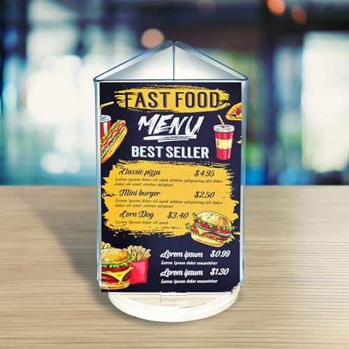 Azar Displays 193726-WHT 4x6 Three-Sided Revolving Sign and Menu Holder - Vertical Acrylic Display Stand for Restaurants, Offices, and Retail Spaces