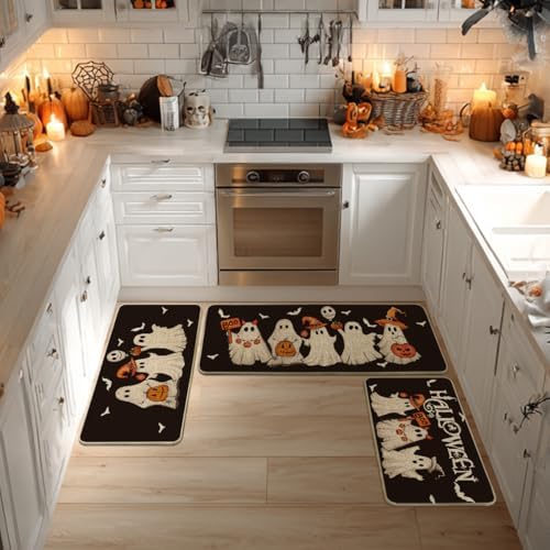 Artoid Mode Black Halloween Kitchen Mats Set of 3-17"x29"+17"x36"+17"x47"