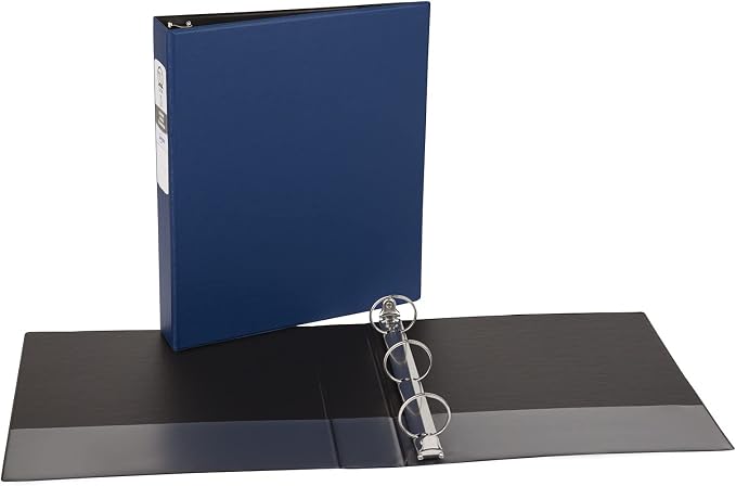 Avery Standard 3 Ring Binder, 1.5" Round Rings, 1 Blue Binder | For Everyday School and Home Organization, Two Clear Interior Pockets, Nonstick PVC-Free Storage, Lay-Flat Back-Mounted Rings