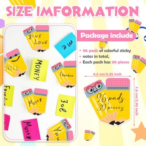 96 Pads 2880 Sheets Teacher Sticky Notes Pencil Note Pads Appreciation Gifts Self Adhesive Memo Pad Cute Gifts