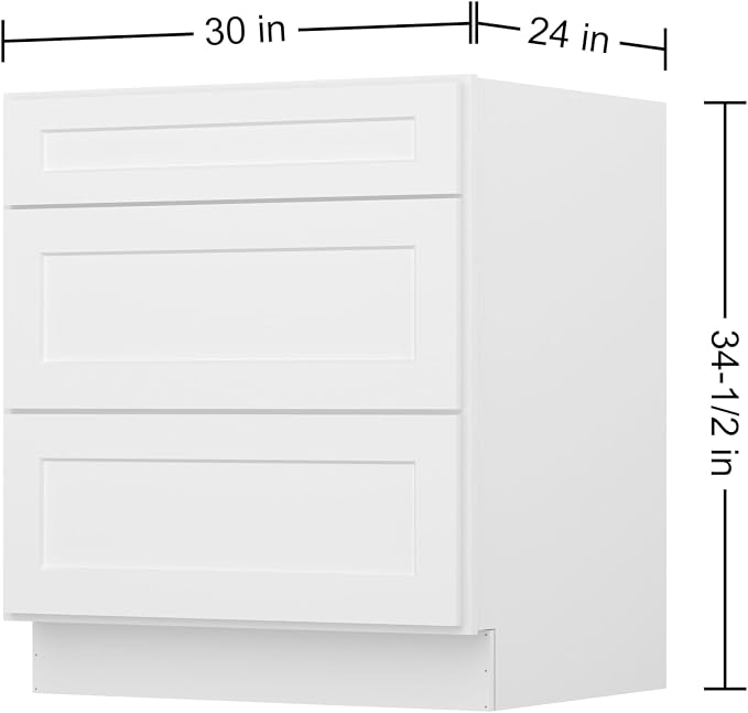 Furinno Shaker Drawer Base Kitchen Cabinet with 3-Drawers, Ready to Assemble, 24 D x 30 W x 34.5 H, White