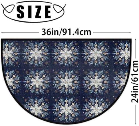 Christmas Blue Decoration Half Round Door Mat Non Slip Washable Semi Circle Area Rug Absorbent Soft Half Moon Rug Floor Mat for Indoor Outdoor Kitchen Bathroom Patio Front Door Mat Decor