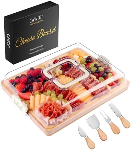 CAWIU Portable Charcuterie Board with Lid, Travel Cheese Board & Snack Tray