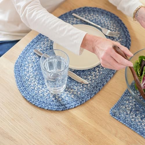 Homespice Denim Braided Placemats Ideal as Table Mats, Oval 13x19 Set of 4