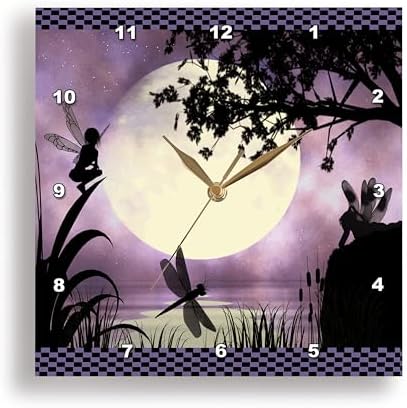 3dRose dpp_35668_2 Fairies and Dragonflies with an Purple Moon Wall Clock, 13 by 13-Inch
