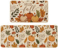 Baccessor Fall Kitchen Rugs Set of 2, Pumpkin Mushroom Kitchen Mats for Floor Washable Low-Profile Farmhouse Autumn Holiday Home Indoor Outdoor Decor 17x29 and 17x47 Inch