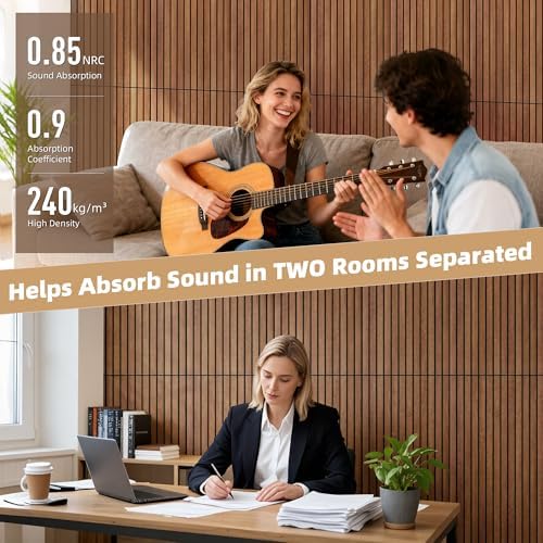 TO-TH Acoustic Wall Panels Wood-Look Sound Dampening Panel 4 Pack, Cherry