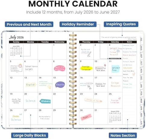 Planner 2026-2027, A5 (6.3" x 8.5") Hardcover Weekly & Monthly Planner July 2026 - June 2027 with Monthly Tabs, Academic Planner for School, Work and Office, Blue Elegance