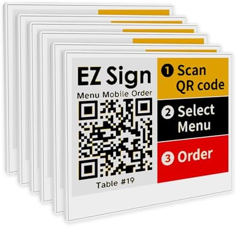 [Santek] EZ Sign NFC E-Paper Display – No Battery, Ultra-Thin 0.13”, Rewritable 4-Color Digital Display, App-Controlled (iOS/Android/PC), IP65 (White, 4.2" 6pcs, No Stand and Clip Included)