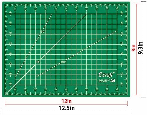 Ecraft Self Healing Sewing Mat 9x12 Inch, Double Sided 5-Ply Fabric Rotary Cutting Mat for Quilting, Sewing & Craft Projects - Gridded Board, Green/Black