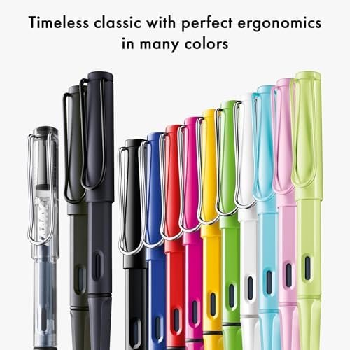 LAMY safari steel black - Fountain Pen with ergonomic grip & polished Left-Handed steel nib (LH) in size M - ideal for any Writing & Calligraphy - including LAMY T 10 blue cartridge