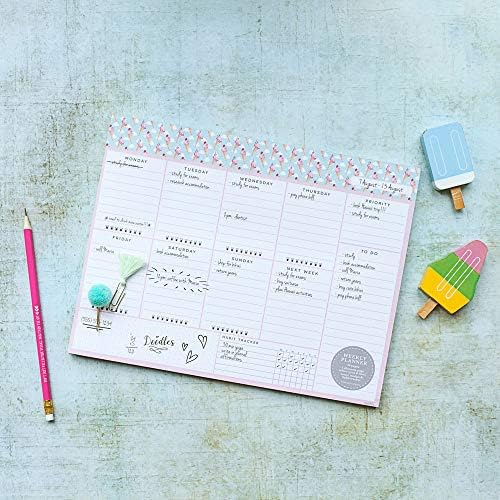 Undated Desk Planner Pad - 52 Pages Weekly Notepad with To Do List and Habit Tracker | Weekly Desk Pad Tear Off for Organization (Ice Cream)