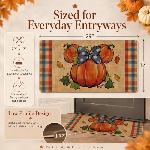 Welcome Pumpkin Decorative Front Door Mat, Autumn Plaid Doormat