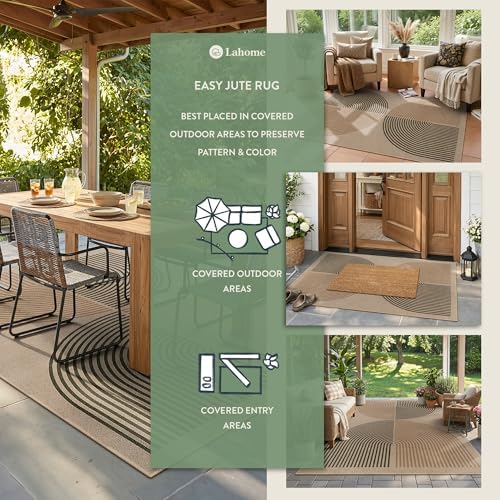 Lahome Modern Rainbow Easy Jute 3x5 Patio Rug, Washable Rugs for Entryway Farmhouse Non Slip Indoor Door Mat, Contemporary Throw Carpet for Entry Mudroom Porch Decor
