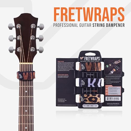 Gruv Gear Fret Wrap & Guitar Mute, Fretwrap for Acoustic, Electric & Bass | String Dampener Recording, Tapping & Practice Accessory (3 Pack, Large Animal Prints, Fits 6 String Bass, 8 String Guitar)