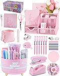Pink Desk Accessories and Organizers with Desk Organizer and 360°Rotating Pen Holder stapler Pen and a Lot of Office Pink Office Supplies Beautifully Presented in a Gift Box