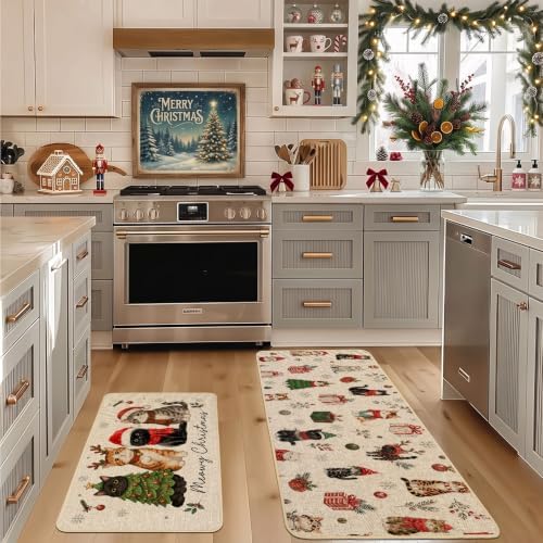 Baccessor Meowy Christmas Kitchen Rugs Set of 2 Cats 17x29 and 17x47 Inch