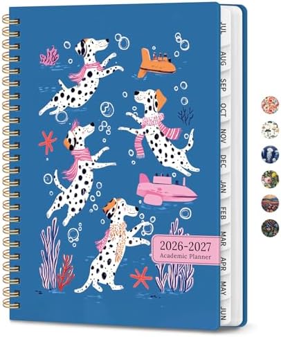 Large Planner 2026-2027, A4 (8.5" x 11") Hardcover Weekly & Monthly Planner July 2026 - June 2027 with Monthly Tabs, Academic Planner for School, Work and Office, Submerged Dalmatians