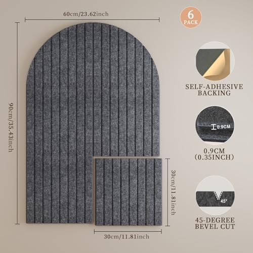 JBER Large Arched Felt Bulletin Board 36" x 24", 6 Pack, Dark Gray