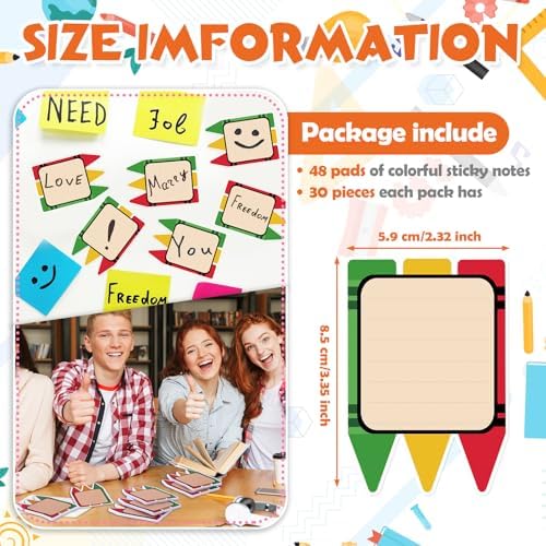 48 Pads 1440 Sheets Crayon Sticky Notes Teachers Note Pads Appreciation Gifts Self Adhesive Memo Pad Cute Gifts
