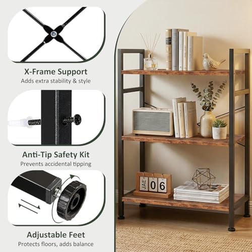 3 Tier Bookshelf, Free Standing Bookcase with Open Storage Shelves