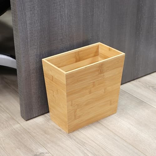 Elama 10.5 x 5.75 Inch Rectangle Bamboo Waste Basket, Bathroom Trash, Personal Trash Bin, Small Waste Bin