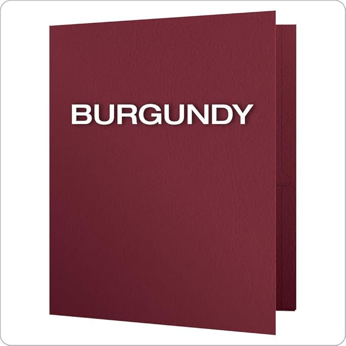 Oxford Two Pocket Folders, Textured Paper, Burgundy, For School, Home, and Office, Letter Size, 25 Per Box (57557)