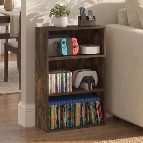 Furinno Basic DVD Shelf, 3-Tier CD Rack, Cube Storage, Amber Pine | 7 x 17 x 26, Open Shelf for DVD Blueray Game Disc, Organizer Media Shelf, for Living Room, Bedroom, Home Office