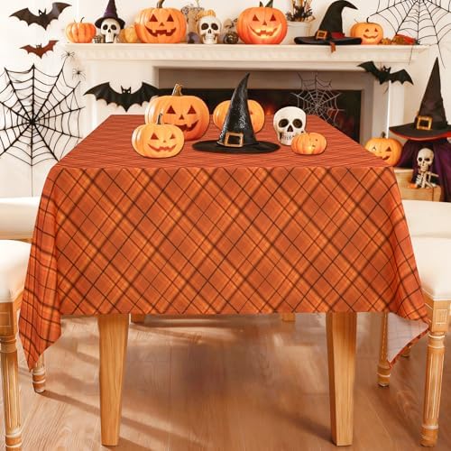 DWCN Autumn Checkered Tablecloth, 54 x 80 Inch, Plaid, Orange