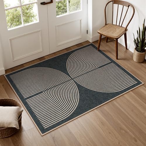 Lahome Rainbow Easy Jute Rugs for Entryway, 32"x48" Black Door Mat Non Slip