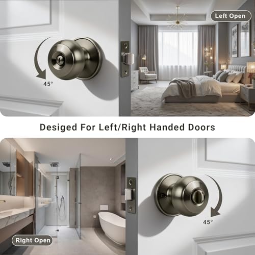 KNOBWELL 10 Pack Privacy Door Knob for Bathroom or Bedroom Door Knobs, Round Interior Door Knobs, Indoor Door Knob, Keyless Door Knob with Lock, Door Handle Lock, Antique Brass